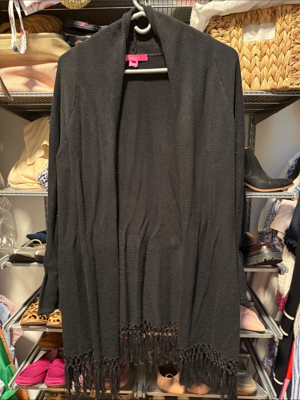 Lilly Pulitzer Black Open-Front Fringe Cardigan